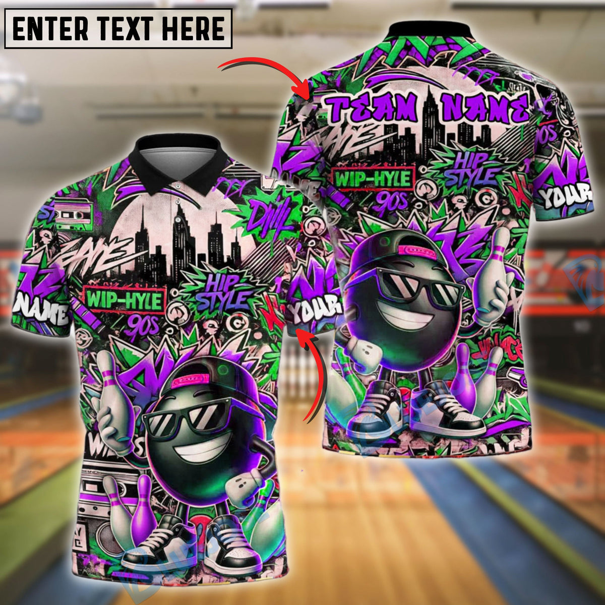 BlueJose Bowling And Pins Graffiti Funny Ball Street Style Customized Name, Team Name 3D Shirt (4 Colors)