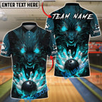 BlueJose Bowling And Pins Werewolf Fire Eyes Customized Name, Team Name 3D Shirt (4 Colors)