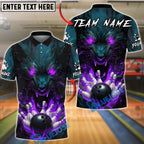 BlueJose Bowling And Pins Werewolf Fire Eyes Customized Name, Team Name 3D Shirt (4 Colors)