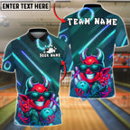 BlueJose Bowling And Pins Neon Devil Character Customized Name, Team Name 3D Shirt (4 Colors)