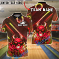 BlueJose Bowling And Pins Neon Devil Character Customized Name, Team Name 3D Shirt (4 Colors)