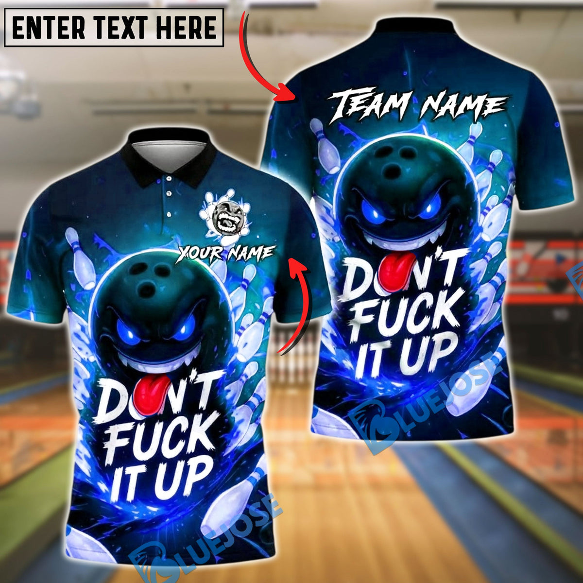 BlueJose Bowling And Pins Evil Bowling Ball Customized Name, Team Name 3D Shirt (4 Colors)