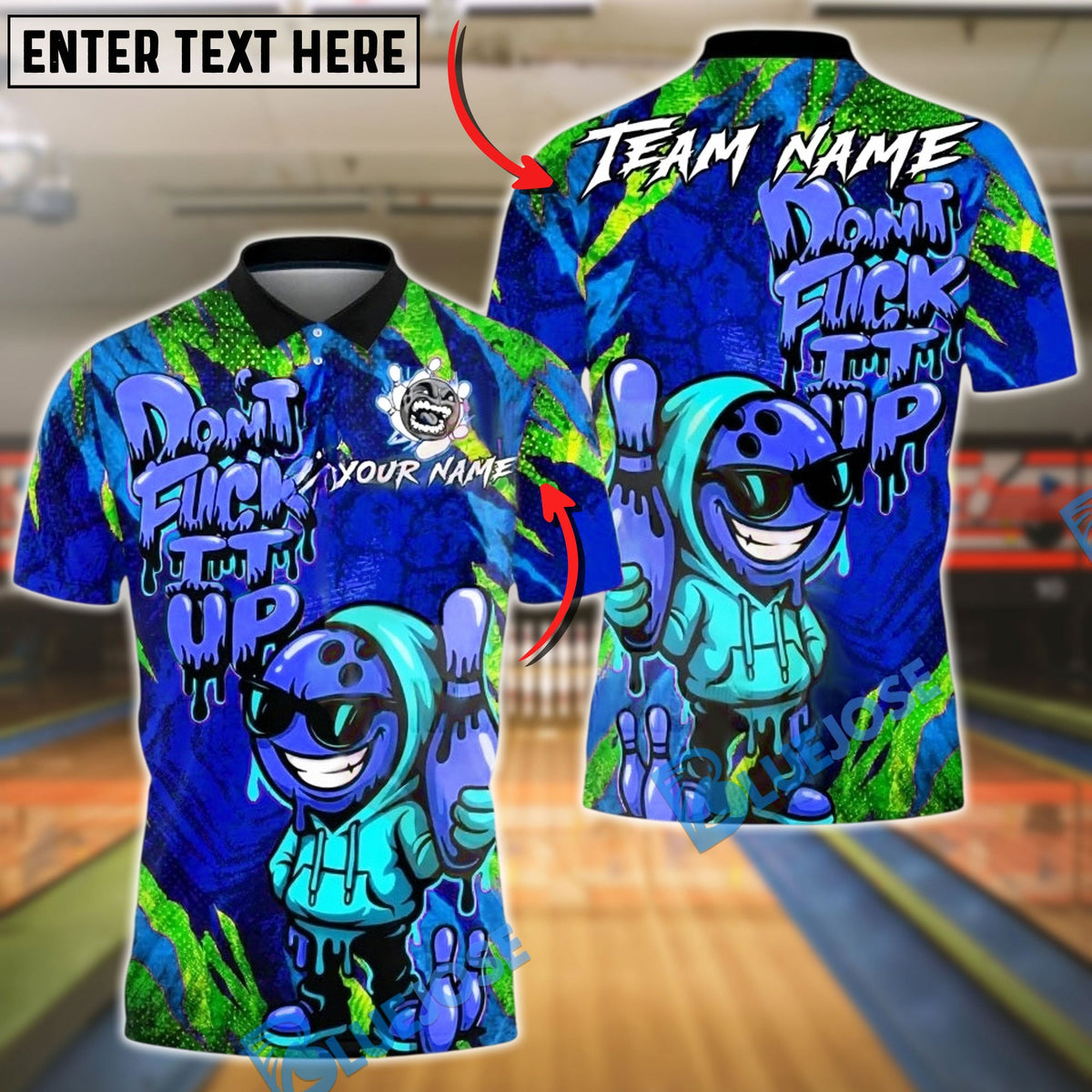 BlueJose Bowling And Pins Graffiti Hoodie Character Don't F*ck It Up Customized Name, Team Name 3D Shirt (4 Colors)