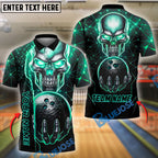 BlueJose Bowling And Pins Skull Dark Alley Kings Customized Name, Team Name 3D Shirt (4 Colors)