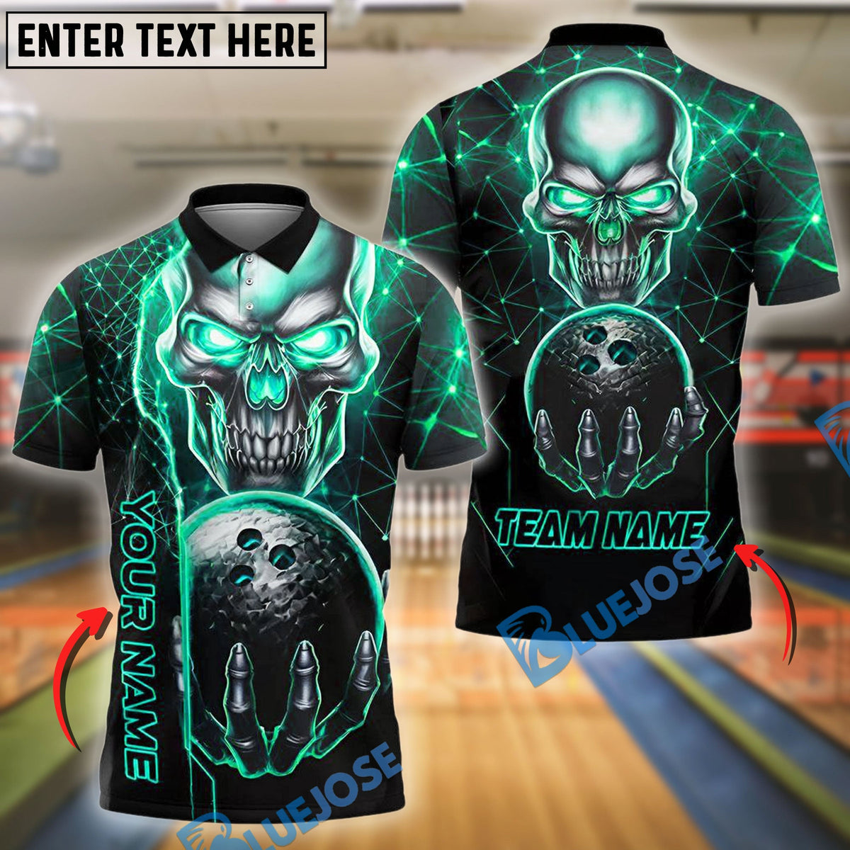 BlueJose Bowling And Pins Skull Dark Alley Kings Customized Name, Team Name 3D Shirt (4 Colors)