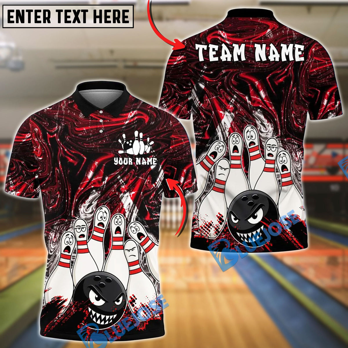 BlueJose Bowling And Pins Angry Ball vs Screaming Pins 2 Customized Name 3D Shirt (4 Colors)
