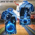 BlueJose Bowling And Pins Fire & Smoke Design Customized Name 3D Shirt (4 Colors)