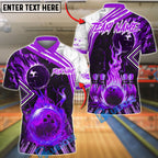 BlueJose Bowling And Pins Fire & Smoke Design Customized Name 3D Shirt (4 Colors)
