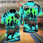 BlueJose Bowling And Pins T-Rex Lava Volcano Customized Name, Team Name 3D Shirt (4 Colors)