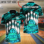 BlueJose Bowling And Pins Boom Strike Customized Name, Team Name 3D Shirt (4 Colors)