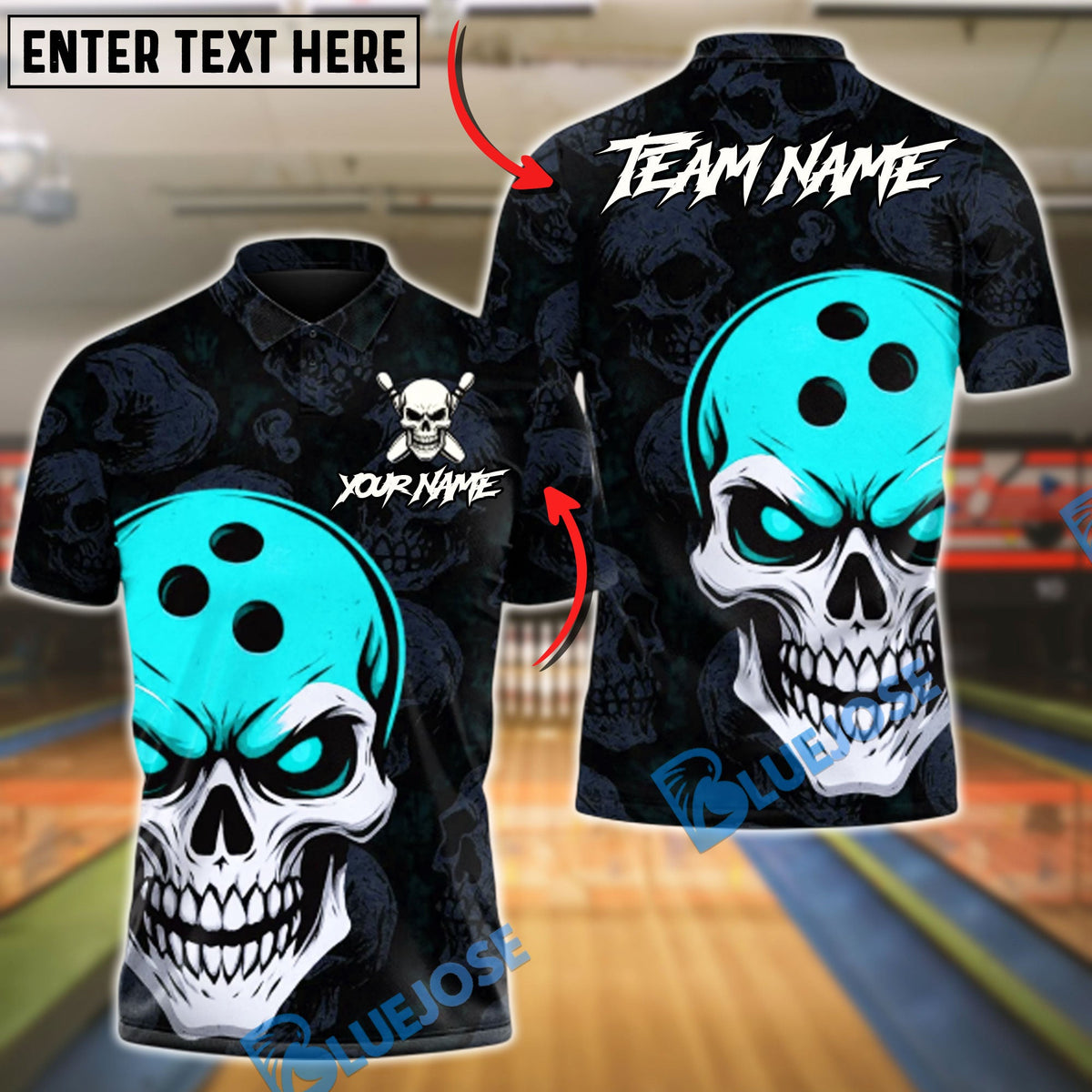 BlueJose Bowling And Pins Skull Head Customized Name, Team Name 3D Shirt (4 Colors)
