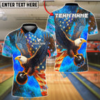 BlueJose Bowling And Pins Sky Eagle US Flag Customized Name, Team Name 3D Shirt (4 Colors)