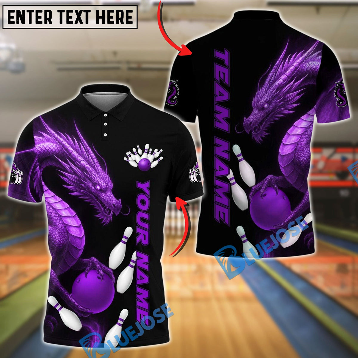 BlueJose Bowling And Pins Dragon Black Design Customized Name, Team Name 3D Shirt (4 Colors)