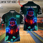 BlueJose Bowling And Pins Neon Flame Panda Customized Name, Team Name 3D Shirt (4 Colors)