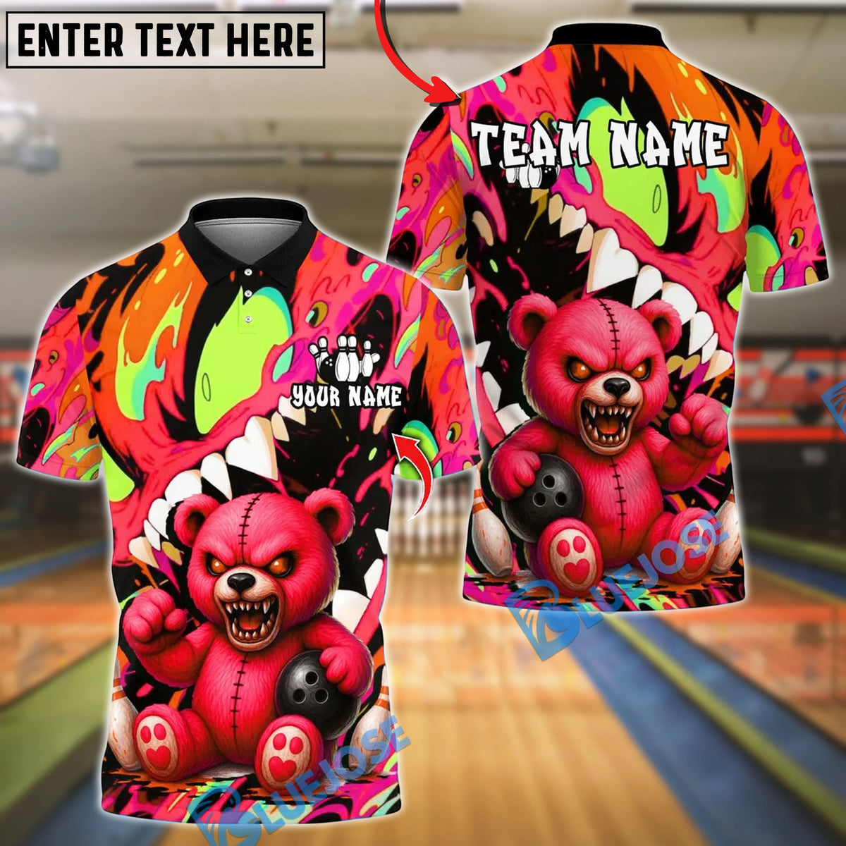 BlueJose Bowling And Pins Wild Bear Customized Name, Team Name 3D Shirt (4 Colors)