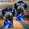 BlueJose Bowling And Pins White Tiger Customized Name, Team Name 3D Shirt (4 Colors)