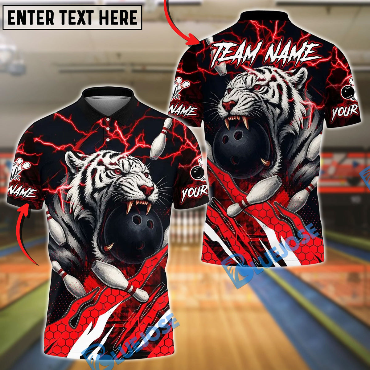 BlueJose Bowling And Pins White Tiger Customized Name, Team Name 3D Shirt (4 Colors)