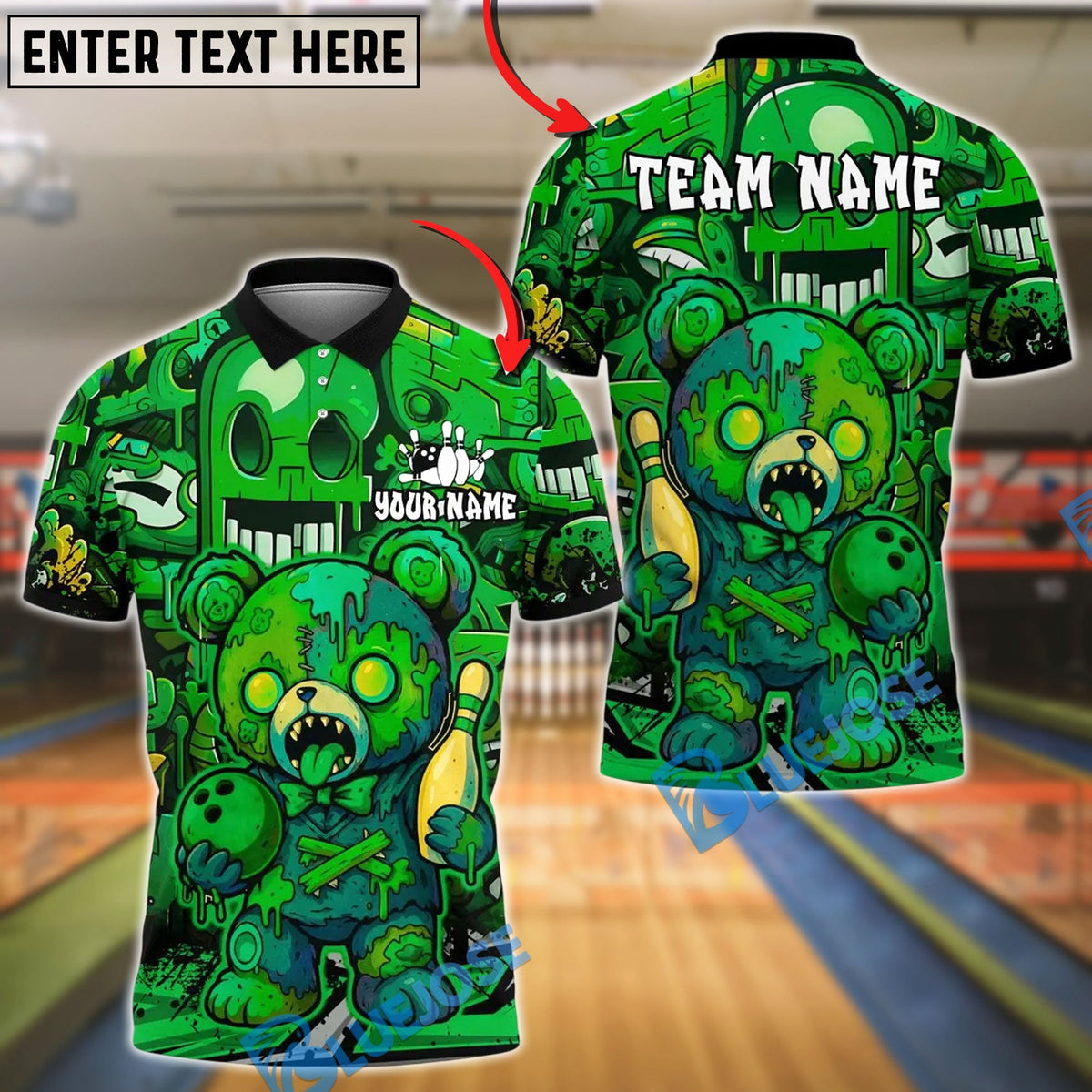 BlueJose Bowling And Pins Halloween Bear Customized Name, Team Name 3D Shirt (4 Colors)