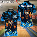 BlueJose Bowling And Pins Cartoon Gangster Dog Customized Name, Team Name 3D Shirt (4 Colors)