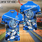 BlueJose Bowling And Pins Rhino Crush Strike Customized Name, Team Name 3D Shirt (4 Colors)