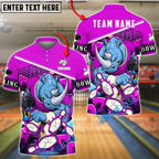 BlueJose Bowling And Pins Rhino Crush Strike Customized Name, Team Name 3D Shirt (4 Colors)