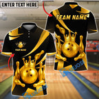BlueJose Bowling And Pins  Crown And Gold Pins Design Customized Name, Team Name 3D Shirt (4 Colors)