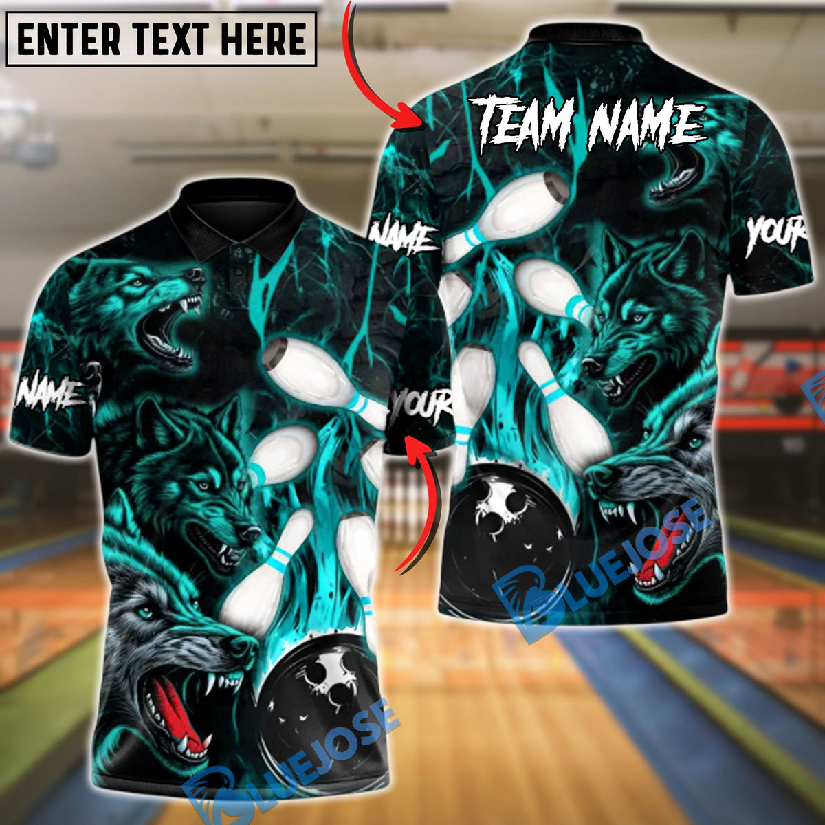 BlueJose Bowling & Pins Wolf Crimson Howl: Strike Night Customized Name, Team Name 3D Shirt (4 Colors)
