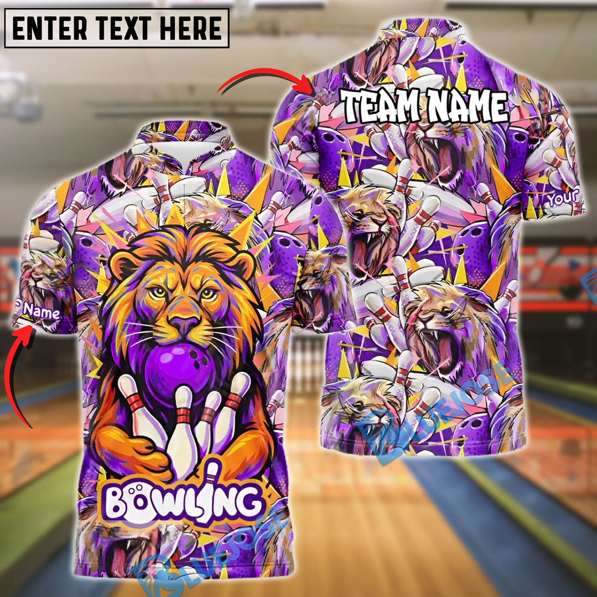 BlueJose Bowling Roaring Lion Customized Name, Team Name 3D Shirt (4 Colors)