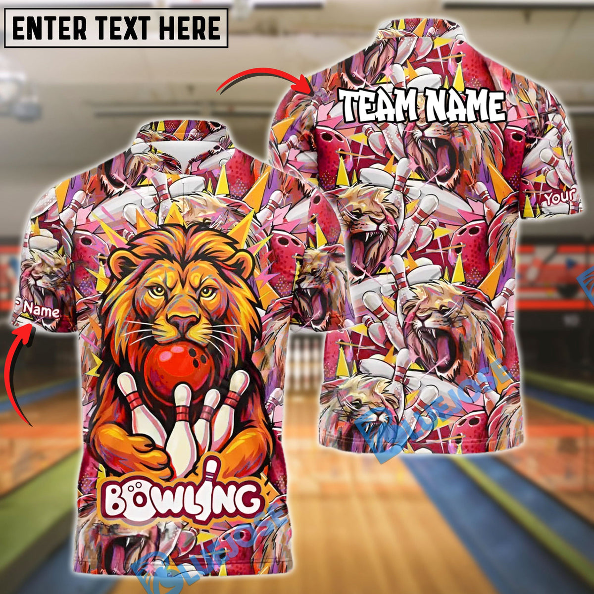 BlueJose Bowling Roaring Lion Customized Name, Team Name 3D Shirt (4 Colors)