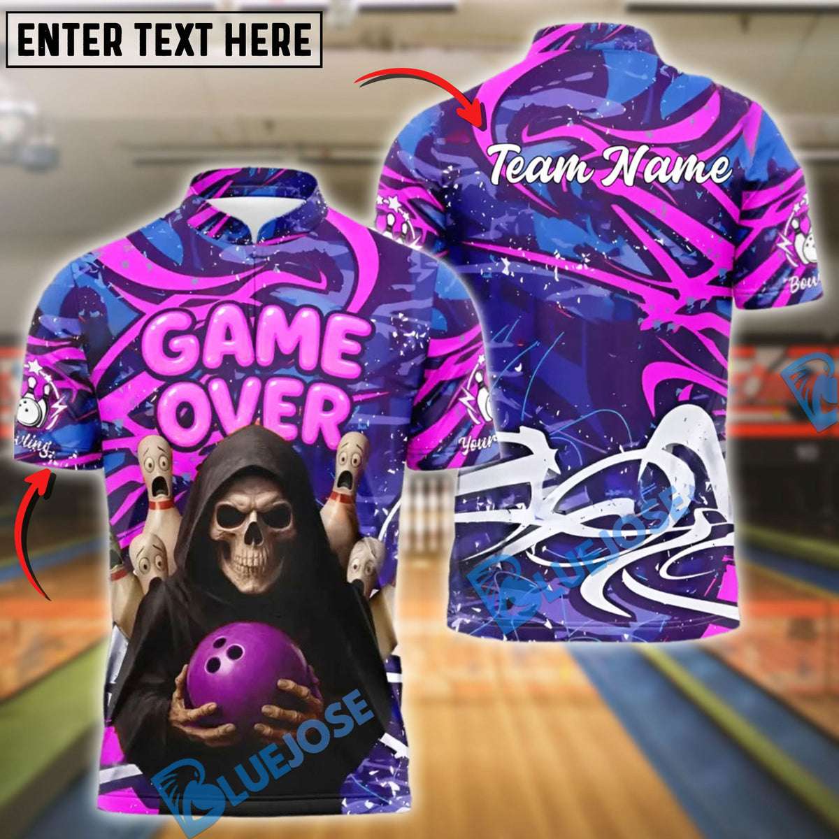 BlueJose Bowling Grim Reaper Game Over Customized Name, Team Name 3D Shirt (4 Colors)