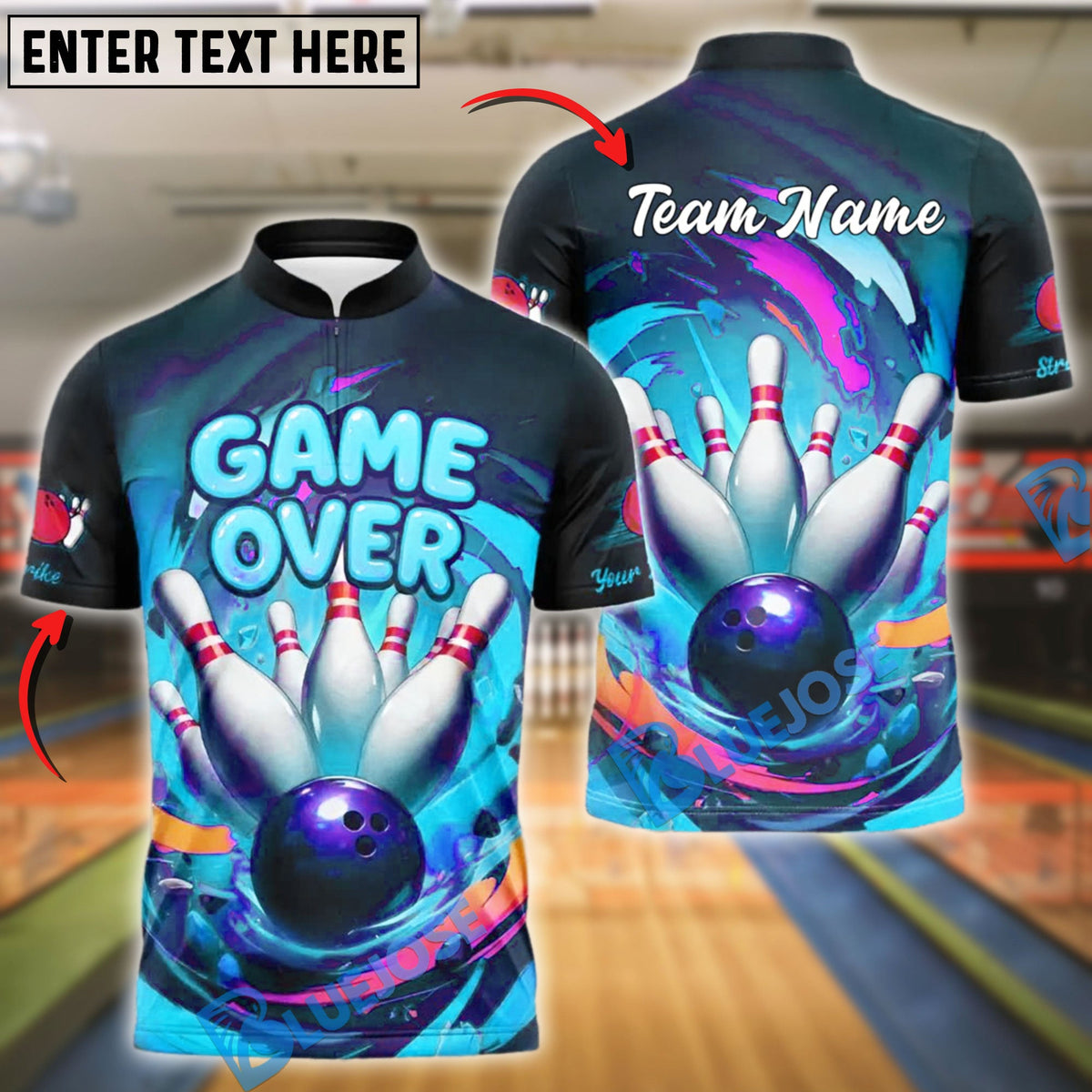 BlueJose Bowling Blast Game Over Customized Name, Team Name 3D Shirt (4 Colors)