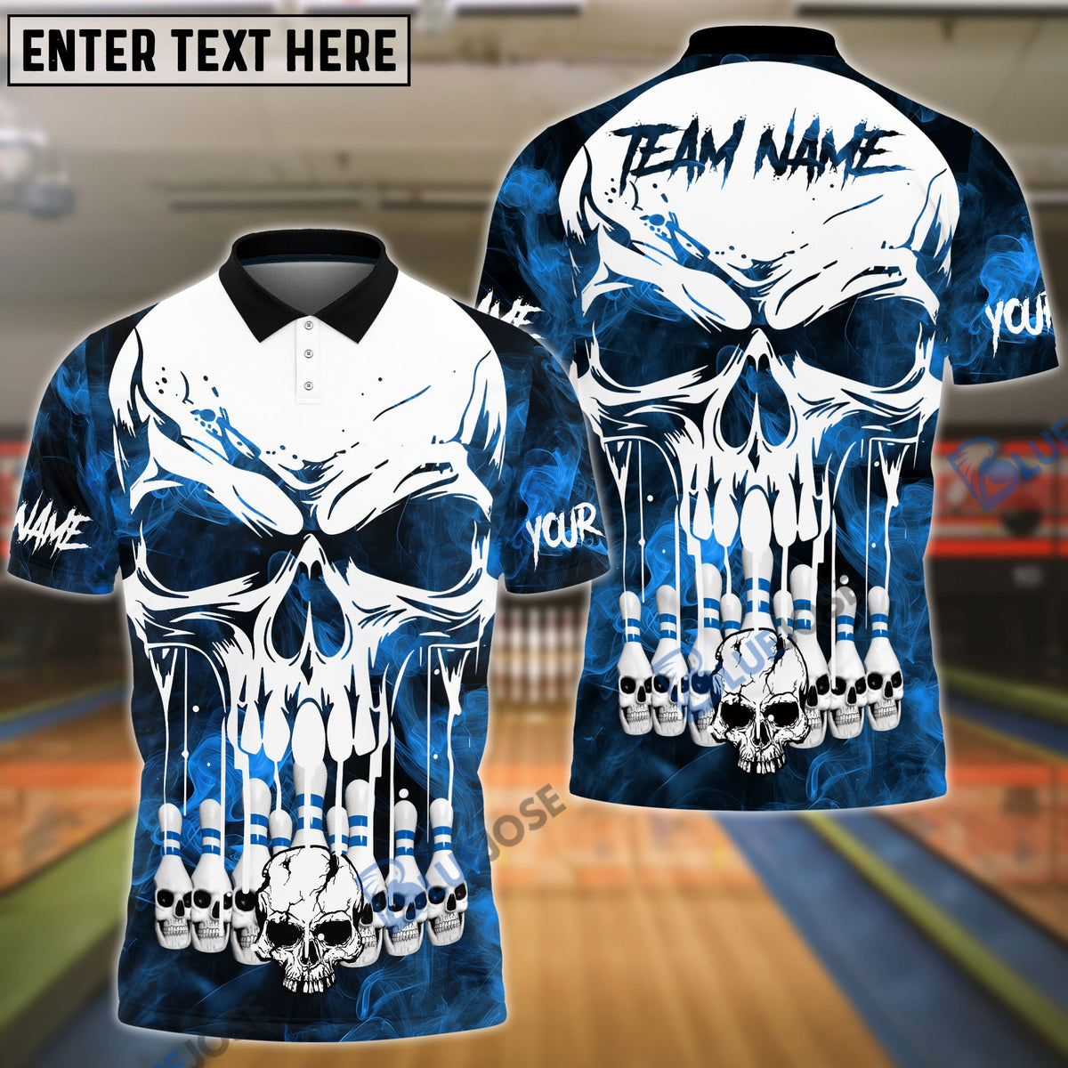 BlueJose Bowling And Pins Haunted Skull Multicolor Customized Name 3D Shirt (4 Colors)