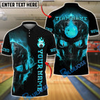 BlueJose Bowling And Pins Flame Skull Light Pattern Customized Name, Team Name 3D Shirt (4 Colors)