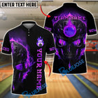 BlueJose Bowling And Pins Flame Skull Light Pattern Customized Name, Team Name 3D Shirt (4 Colors)