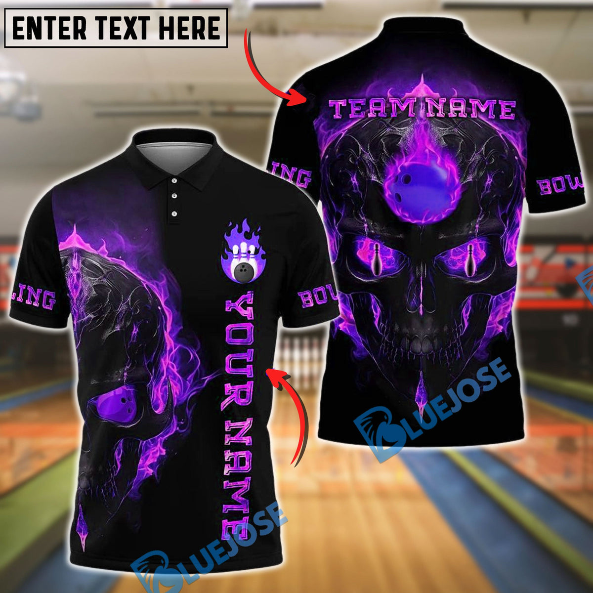 BlueJose Bowling And Pins Flame Skull Light Pattern Customized Name, Team Name 3D Shirt (4 Colors)