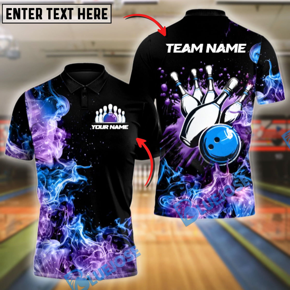 BlueJose Bowling And Pins Retro Smoke Customized Name, Team Name 3D Shirt (4 Colors)