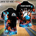 BlueJose Bowling And Pins Retro Smoke Customized Name, Team Name 3D Shirt (4 Colors)