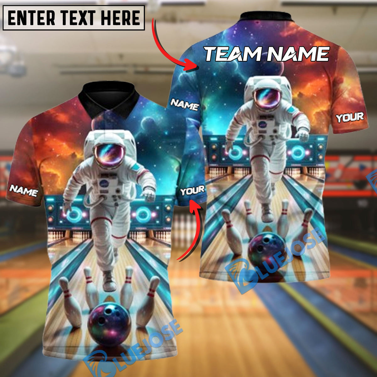 BlueJose Bowling And Pins Space Strike Customized Name, Team Name 3D Shirt