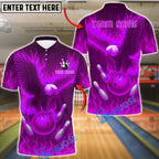 BlueJose Bowling And Pins Flame Eagle Design Customized Name, Team Name 3D Shirt (4 Colors)