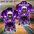 BlueJose Bowling & Pins Skull Force Attack Customized Name, Team Name 3D Shirt (4 Colors)