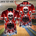 BlueJose Bowling & Pins Skull Force Attack Customized Name, Team Name 3D Shirt (4 Colors)