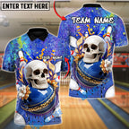BlueJose Bowling & Pins Skull Splash Strike Customized Name, Team Name 3D Shirt (4 Colors)