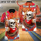 BlueJose Bowling & Pins Skull Splash Strike Customized Name, Team Name 3D Shirt (4 Colors)