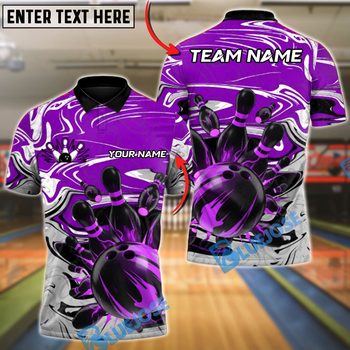 BlueJose Bowling & Pins Crimson Chaos Strike Customized Name, Team Name 3D Shirt (4 Colors)