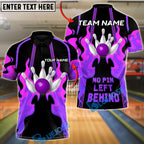BlueJose Bowling & Pins Fire Strike ‚ÄúNo Pin Left Behind‚Äù Customized Name, Team Name 3D Shirt (4 Colors)