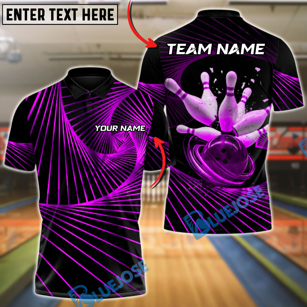 BlueJose Bowling & Pins Golden Energy Customized Name, Team Name 3D Shirt (6 Colors)