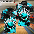 BlueJose Bowling & Pins Storm Splash Customized Name, Team Name 3D Shirt (4 Colors)