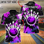 BlueJose Bowling & Pins Storm Splash Customized Name, Team Name 3D Shirt (4 Colors)