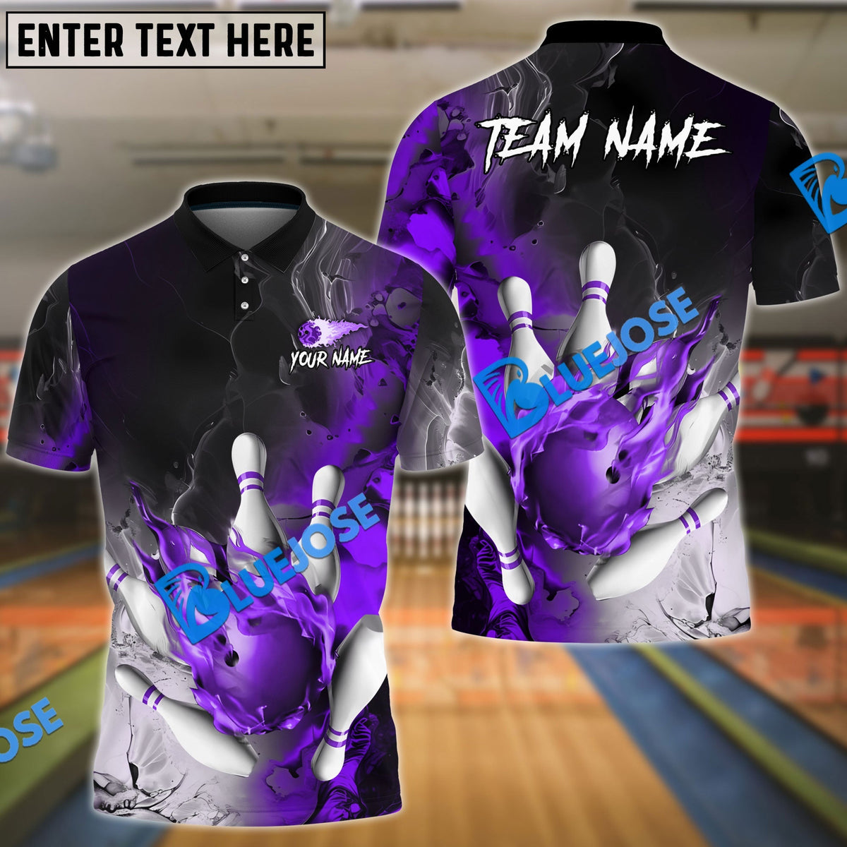 BlueJose Bowling And Pins Fire Lava Smoke Multicolor Customized Name 3D Shirt (4 Colors)
