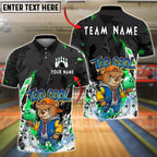 BlueJose Bowling And Pins Too Cool Bear Cartoon Graffiti Customized Name, Team Name 3D Shirt (4 Colors)